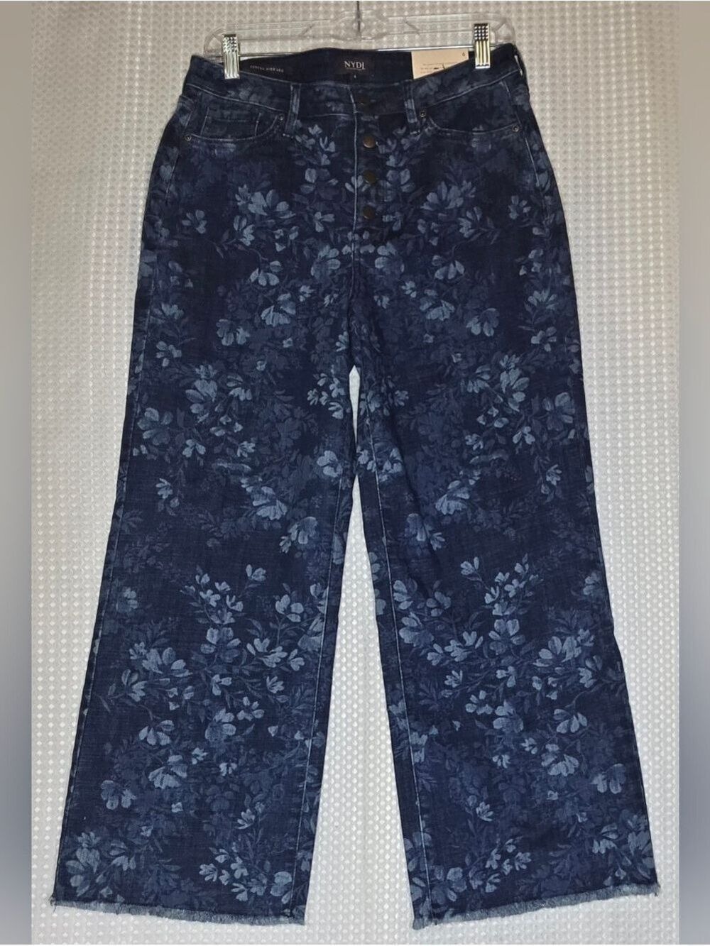 NYDJ Floral Ankle Jeans High Rise Wide Leg Button Fly Womens NWT Sz 6 - Picture 6 of 12